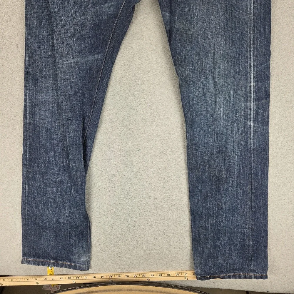 Levis Jeans Mens Blue Selvedge Two Horse Straight Whiskers Button Fly Fits 31x34
